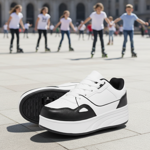 Patines <span class=keywords><strong>con</strong></span> <span class=keywords><strong>Ruedas</strong></span> para <span class=keywords><strong>Niñas</strong></span>, 4 <span class=keywords><strong>Ruedas</strong></span>, Desmontables, <span class=keywords><strong>con</strong></span> Adornos de Peluche, <span class=keywords><strong>Zapatillas</strong></span> de Tenis a la Moda, Color Negro y Blanco, Suela de EVA, Talla 11 - Product Image 3