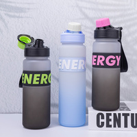 Bouteille d'eau de sport et de voyage grande capacité, dégradé de couleurs givrées, avec couvercle à ouverture rapide, sangle de transport, anti-fuite
