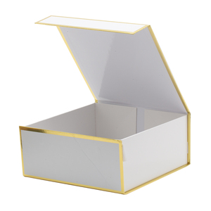 High Quality White <b>Box</b> with Custom Printing Gold Brim Clam Shell <b>Box</b> with Magnetic Closure for Clothing Shoes Garment Packing - Product Image 1