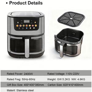 Nouvelle friteuse à air numérique rapide sans huile, écran couleur, 6L 7L 8L 10L 12L 15L, en acier inoxydable, friteuse à air intelligente - Product Image 6