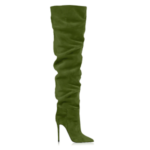 Stivali da donna sopra il ginocchio in finta pelle scamosciata con cerniera laterale, caldi e invernali, modello 2026 in saldo, ideali per cosce larghe e gambe con pieghe. - Product Image 1