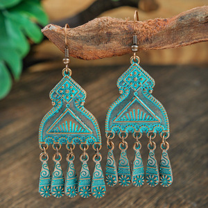 Bohemian <b>Drop</b> Earrings Turquoise Stone Alloy Women's Party Jewelry Tassel Design Antique <b>Bronze</b> Plated - Product Image 2