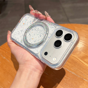 Étui de téléphone portable transparent de luxe avec support magnétique à paillettes pour iPhone 17 16 15 14 Pro Max, coque arrière robuste en TPU avec béquille intégrée - Product Image 3