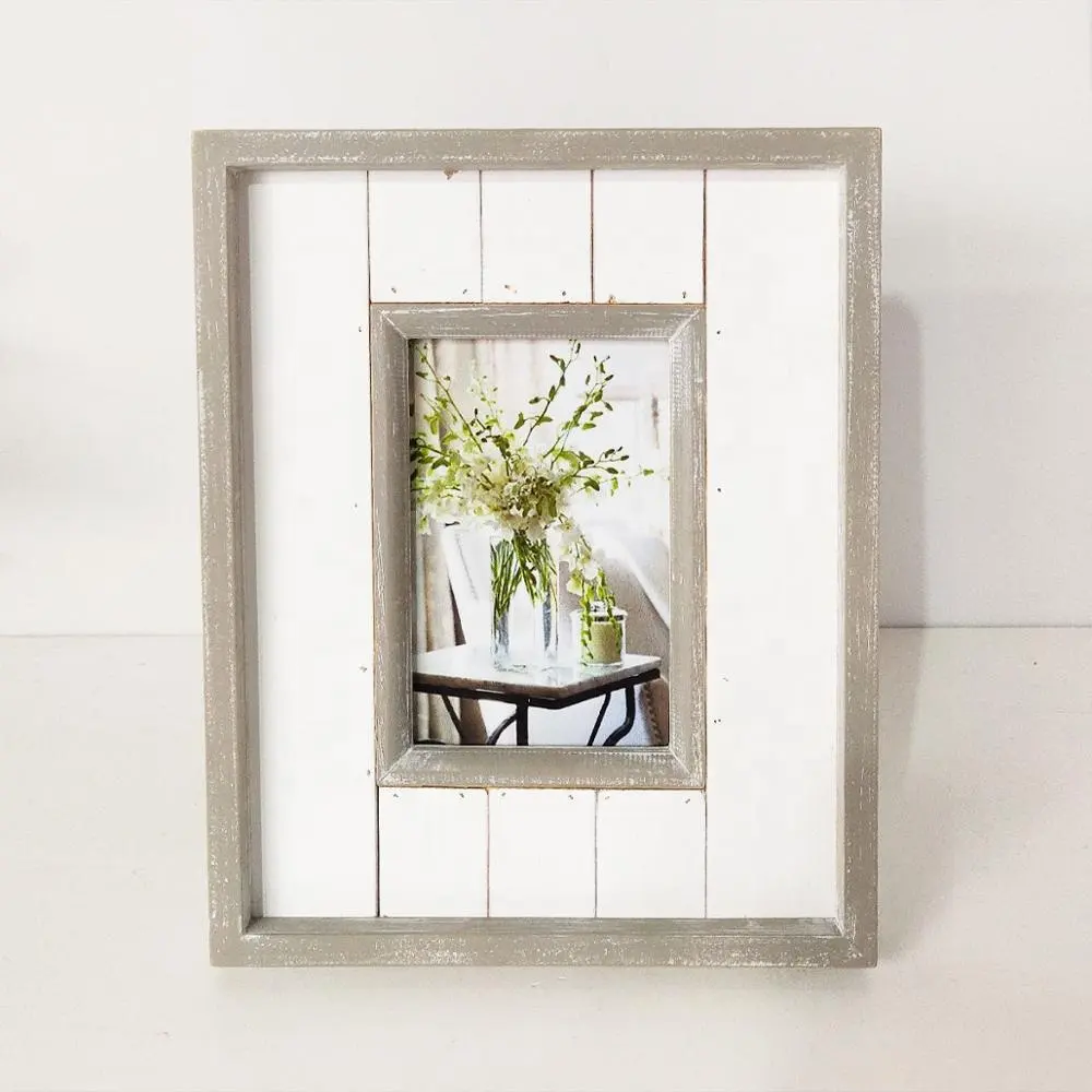 AHOME Morden Wooden Designs Vintage Taupe Fresh White Stripe Customize Photo Picture Frame