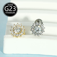 Piercing F136 G23 en Titane, motif Tournesol à 12 pétales incrusté de CZ, à filetage interne et dos plat, pour oreille, lèvre, nez, cadeau de mariage