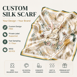 Pañuelo Cuadrado de Seda de Morera 100% Personalizado, Pañuelo de Seda Estampado de Lujo, Marca Privada OEM ODM para Marcas de Moda - Product Image 1