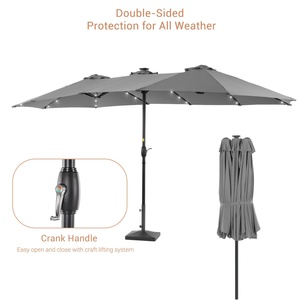 15ft Double-Sided Patio <b>Umbrella</b> with Hand Crank 48 LED 12 Ribs Outdoor <b>Umbrella</b> with Wind-Resistant Design - Product Image 5