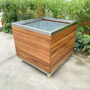 防食木材大きな植木鉢屋外プランターレストラン用の安い植木鉢