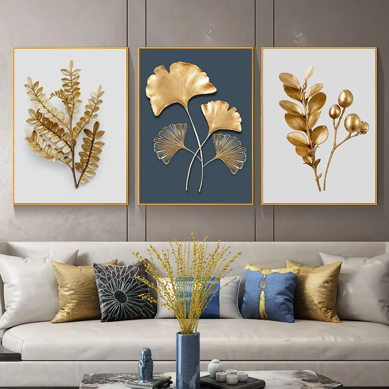 Golden Leaf Poster Abstract Canvas Painting Modern Wall Art Print Decorative Picture Nordic Style Living Room Home Decoration