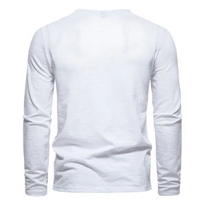 Bordado personalizado o logotipo de impresión Color sólido Poliéster Casual Slim Fit Camiseta de manga larga Cuello redondo Camiseta de poliéster blanco - Product Image 2