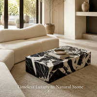 Table basse de luxe en marbre noir naturel grand format, style antique, moderne, rectangulaire, pour salon, mobilier en pierre, taille personnalisée