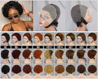 Cheveux vierges brésiliens pour perruques courtes à dentelle frontale, coupe pixie, bouclées ou lisses, bonnet en dentelle 13x4 grande taille pour femmes noires