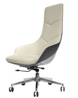 Chaise de bureau contemporaine à dossier haut avec coutures en V, chaise de direction pivotante rembourrée en cuir, base chromée, chaise de bureau à roulettes