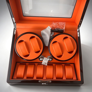Boîte à remontoir automatique pour 2 montres en bois noir avec 6 emplacements de rangement et serrure pour la vente en gros - Product Image 4