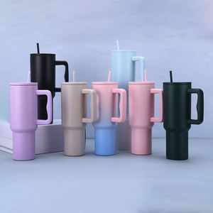 Custom Logo <b>40oz</b> Stainless Steel <b>Tumbler</b> Vacuum Insulated Travel Mug <b>with</b> Leakproof Straw <b>Handle</b> for Hot/Cold Coffee on the Go - Product Image 1