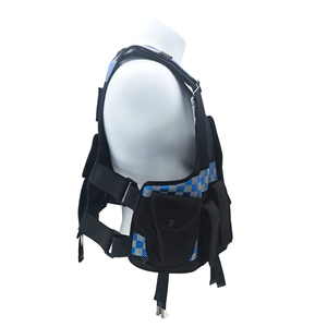 <span class=keywords><strong>Gilet</strong></span> noir 100% polyester à carreaux bleus avec panneaux en mesh, anneaux en D aux épaules, poches utilitaires et sangles réglables - Product Image 5