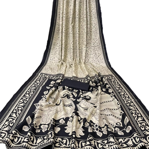 Sari indio elegante de diseño, de seda Dola y algodón estampado, con borde Zari, de secado rápido, estilo étnico, para fiestas y bodas. - Product Image 1