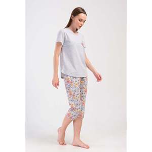 Traje de dormir capri ovalado de manga corta con cuello redondo para mujer - Product Image 3