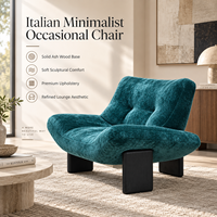 Fauteuil de loisirs minimaliste italien moderne, base en bois de frêne massif, revêtement en coton, design architectural, fauteuil d'appoint rembourré pour salon
