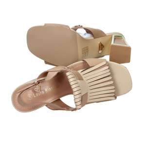 Sandales à talons Laura Biagiotti pour femme, beige, talon de 8 cm, taille 40, détail à franges - Product Image 6