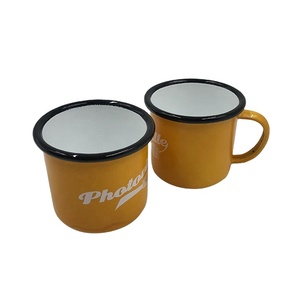 Custom White Logo Printing Metal Enamel Cup Custom Steel Enamel Camping Mug With Logo Premium Promotional Drinkware