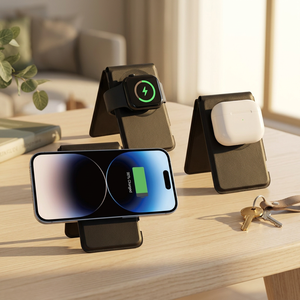 15W Fast Magnetic Wireless Charger QC3.0 Type-C Ultra Thin Card Style PU Leather Bracket Stand iPhone for <b>Smart</b> Earphone - Product Image 1