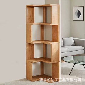 Estante de almacenamiento de madera minimalista moderno, estante esquinero para la sala de estar del hogar, gabinete de almacenamiento de madera maciza integrado en la pared. - Product Image 3