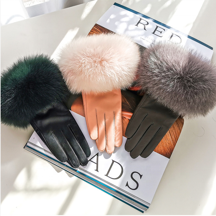 Модные женские кожаные перчатки ZF5836, зимние перчатки из лисьего меха