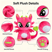 Peluche Dragon Personnalisée OEM, Figurine en Peluche Thème Pitaya, Mascotte Douce Personnalisable avec Logo pour Promotion et Collection