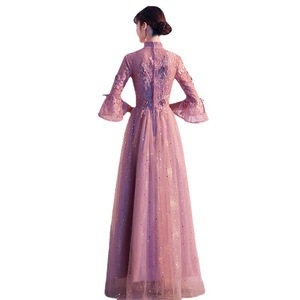Pink Evening Gown Women Empire Waist Stand Neckline Long Sleeve Sparkle Tulle Wedding Party Dress 2026 Spring Style - Product Image 5
