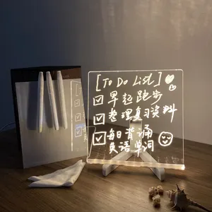 Desktop Note Memo LED Nightlight Acrylic Note Board Message Board with Pen