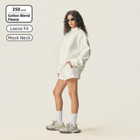 Ensemble de survêtement pour femme SS26D097, sweat-shirt à col montant surdimensionné en molleton 350 GSM et short à cordon de serrage, logo personnalisé