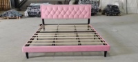Ensemble de chambre à coucher élégant cadre de lit plate-forme en lin incurvé rembourré lit solide facile à installer sommier
