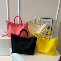 Sac fourre-tout en toile à grandes franges pour femme, sac de plage personnalisé à poignée supérieure avec rayures et franges pour l'été