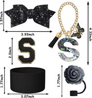 Kit d'accessoires pour gobelet de 40 oz : Ensemble de décoration de tasse, nœud à paillettes, patch lettre initiale, breloque pour tasse, base en silicone, décoration de couvercle (tasse non incluse)