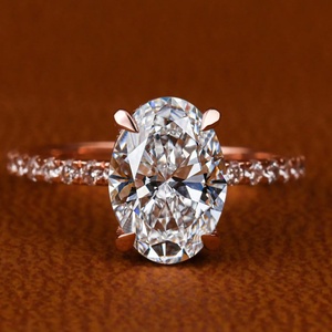 Кольцо с выращенным в лаборатории бриллиантом из цельного золота 18K 14K 10K, сертифицировано IGI, CVD HPHT VVS, обручальное/помолвочное кольцо для женщин и мужчин, овальный камень, скрытый ореол - Product Image 1