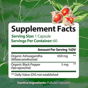 Biochealth GMP Private Label Suplemento Personalizado <span class=keywords><strong>Ashwagandha</strong></span> Extract Cápsulas com <span class=keywords><strong>Ashwagandha</strong></span> Raiz Orgânica e Pimenta Preta - Product Image 2