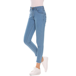 2023 gros personnalisé femmes élastique Stretch jean pantalon taille haute couleur unie 100% coton grande taille de haute qualité Denim pantalon - Product Image 3