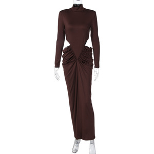 Abbigliamento da donna gloria 2025 autunno nuova moda Sexy a maniche lunghe con collo alto pieghettato a collo lungo <span class=keywords><strong>Dre</strong></span> - Product Image 6