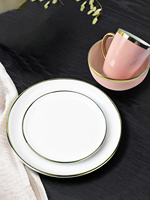 Ensemble de bols et assiettes de restaurant de luxe, vaisselle de dîner, plat en porcelaine, ensemble de vaisselle en céramique blanche rose et dorée