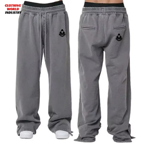 Pantalon de survêtement décontracté ample personnalisé pour homme, coupe droite, 100 % coton épais, jambe large, imprimé, vente en gros - Product Image 4