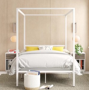 Cadre de <span class=keywords><strong>lit</strong></span> <span class=keywords><strong>Double</strong></span> reine simple, à quatre affiches, en acier noir, métallique, canopée, pour la vente en gros - Product Image 6