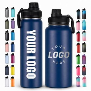 Custom logo 18oz 32oz 40oz Wide Mouth Gym Thermos <b>Flask</b> Stainless Steel Powder Coated Sports Insulated Water <b>Bottle</b> with Lids - Product Image 1
