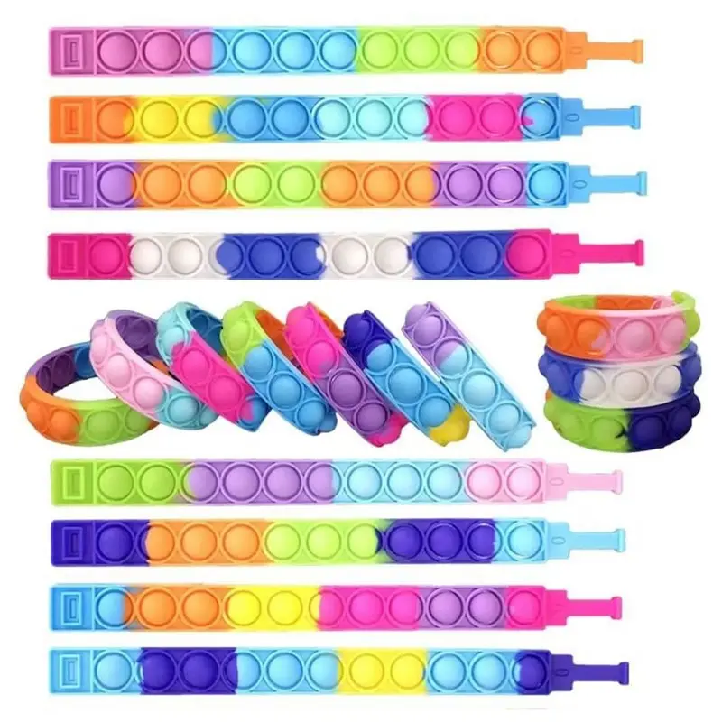 Offre Spéciale Coloré Pousser Bulle Fidget Jouet Sensoriel Portable Pousser Bulle popit Libération Pression Bracelet En Silicone