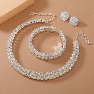 <b>Bridal</b> Rhinestones <b>Jewelry</b> <b>Set</b> Multi Rows Rhinestones Choker Necklace Earrings <b>Set</b> for Wedding - Product Image 4
