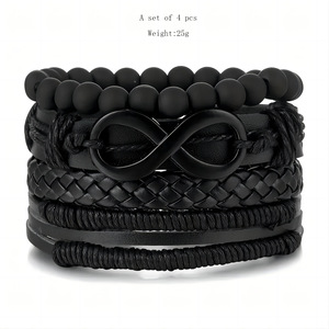 Bracelet en cuir tressé fait main avec pierres naturelles, style rétro, ensemble <span class=keywords><strong>de</strong></span> 4 accessoires en forme <span class=keywords><strong>de</strong></span> 8, best-seller transfrontalier - Product Image 4
