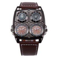 Reloj de Pulsera OULM 1140 para Hombre, Cuarzo, Correa de Cuero Genuino Original, Termómetro, 2 Zonas Horarias, Brújula, Estilo Ejecutivo