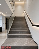 Carreaux d'escalier en porcelaine gris foncé brillant, rectangulaires, veinés marbre, antidérapants, marches d'escalier pour hôtel, extérieur, garantie 5 ans