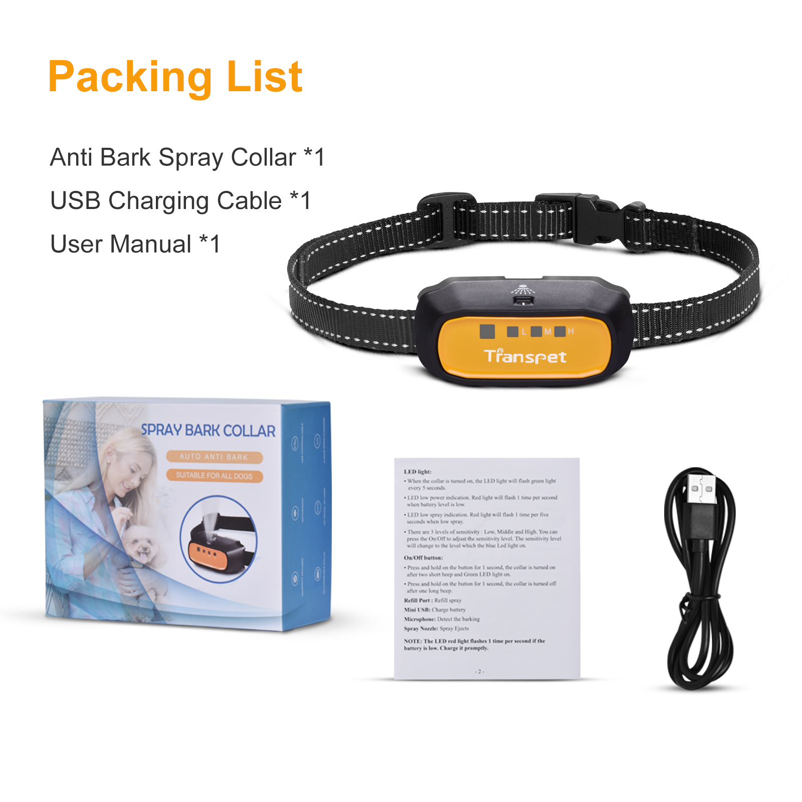 Collier anti-aboiement Orange Sp12