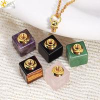 Collier diffuseur de parfum minimaliste INS, pendentif en pierre naturelle, cube de cristal, flacon d'huile essentielle